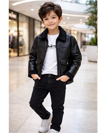 SİYAH DERİ CEKETLİ 3 LÜ TAKIM